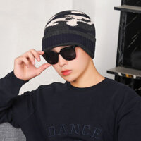 Mũ len ngắn rằn ri lót lông phong cách cá tính cho nam và nữ - Xanh than