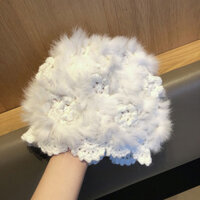 Mũ len nữ làm thủ công bằng lông thỏ thật màu trắng, mũ đan mùa đông, mũ lông ấm áp cho người nổi tiếng trên mạng GZAW