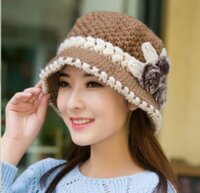 Mũ len nữ nón len dệt kim thu đông 2 lớp thời trang mới dona22110415 - Nâu