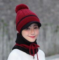Mũ len nữ nón len giữ ấm lưỡi trai beret tặng kèm khăn len choàng cổ dona21102507 - Đỏ