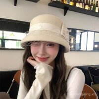 Mũ len nút bướm phụ nữ, mũ xô lưới mới mùa thu đông, mũ len ngư dân đa năng, phongách retro Phá, quà tặng quý giá