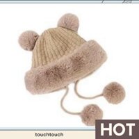 Mũ len Pompom mùa đông dành cho nữ -Knit, Lông thú giả, Mũ đầu lâu móc, Vỏ tai ngoài trời ấm áp touchtouch.vn