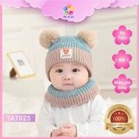 Mũ Len Quả Bông Kèm Khăn Quàng Cho Bé Giữ Ấm Chắn Gió Len Tự Nhiên - TAT023
