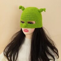 Mũ len Shrek Devil Long Braid Mũ len dệt kim xanh