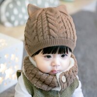 Mũ Len Tai Mèo Cho Bé Kèm Khăn Quàng Cổ Cài Cúc Từ 6-36 Tháng M15  .