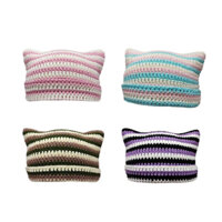 Mũ len tai mèo hoạ tiết kẻ sọc milk cotton / Cat beanie hat / Hàng có sẵn