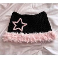 Mũ len tai mèo y2k - Mũ len lông xù - Mũ beanie