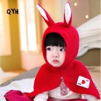 Mũ len tai thỏ kiêm áo choàng cho bé gái