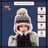 Mũ Len Thổ Cẩm Tai Che Lông Mềm - Mũ Trùm Đầu Thời Trang, Giữ Ấm, Có Pompom Phong Cách Hàn Quốc