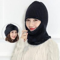 Mũ len trùm đầu ninja lót lông che kín cổ gáy ấm áp mùa đông thích hợp nam và nữ - Đen