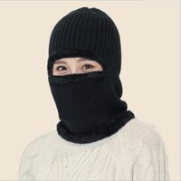 Mũ len trùm đầu ninja lót lông che kín cổ gáy ấm áp mùa đông thích hợp nam và nữ - MÀU ĐEN