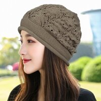 Mũ Len Trùm Đầu Phối Lưới Thời Trang Cho Nữ