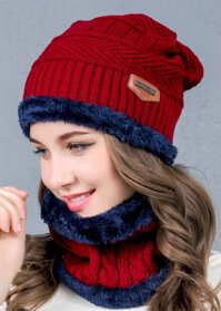 Mũ len và khăn choàng cổ VN01 - Đỏ