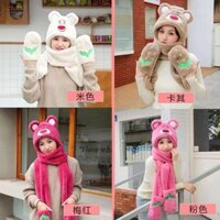 Mũ liền khăn và găng tay 3in1 hình gấu dâu [ XINH XẮN, HÓT HIT]