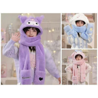 Mũ lông 3in1 kèm khăn và găng tay mẫu trẻ em và người lớn kurumi, melody,thỏ