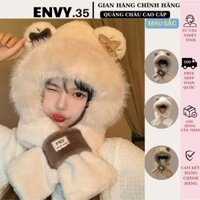 Mũ lông cừu nữ dày dặn nón len trùm đầu nữ kèm khăn quàng cổ giữ ấm tốt thời trang cao cấp ngôi sao