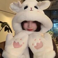 Mũ lông cừu tai hươu dễ thương cao cấp mềm mịn mũ len kèm khăn quàng cổ và găng tay ấm áp Thời trang 3 trong 1 thu đông