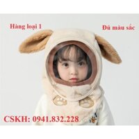 mũ lông cừu trùm đầu có kính chắn gió, chống bụi cho bé từ 9-30 kg, mũ giữ ấm cho bé mùa đông