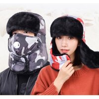 Mũ lông đội đầu trùm tai kèm khẩu trang giữ ấm mùa đông chống nước lót nỉ cao cấp A250