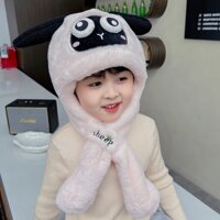 Mũ lông hình con cừu có tai chuyển động, khăn quàng cổ đa năng cho trẻ em H32