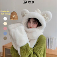 Mũ Lông Kèm Khăn Tai Chữ M Nón Trùm Đầu Tai Gấu Kèm Khăn Quàng Cổ Và Bao Tay Mùa Đông Ấm Áp N175 – Zwin Fashion
