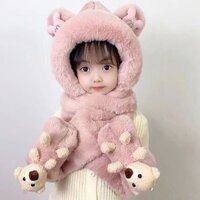 Mũ lông khăn quàng cổ liền găng tay dành cho bé ấm áp mùa đông mã T84