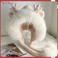 Mũ Lông Thỏ Chùm Tai Sừng Tuần Lộc Siêu Dễ Thương Và Ấm Áp