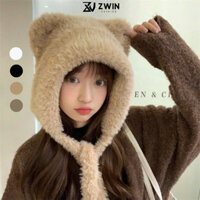 Mũ Lông Trùm Đầu Tai Gấu Nón Beanie Buộc Dây Giữ Ấm Tai Thời Trang Mùa Đông Xinh Xắn Form Unisex Nam Nữ N238