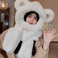 Mũ lông trùm đầu thời trang kèm khăn quàng cổ dành cho các cô gái và giúp giữ ấm mùa đông (DIDOOGLT)