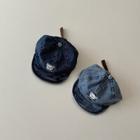 Mũ lưỡi trai cho bé , mũ vải cotton mềm giả jean thêu hình gấu size từ 6 tháng đến 3 tuổi