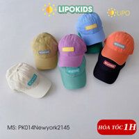 Mũ lưỡi trai cho bé, nón cho bé trai, bé gái thêu chữ Newyork cotton chống nắng 2 3 4 5 6 7 tuổi PK014Newyork - Lipokids