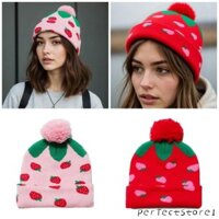 Mũ lưỡi trai dệt kim mùa thu hoàn hảo cho trẻ em Mũ lưỡi trai dệt kim dâu tây đáng yêu