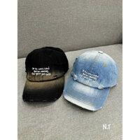 Mũ lưỡi trai jean thêu chữ rách