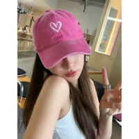 Mũ lưỡi trai làm cũ giặt nước thường ngày Cổ Điển Tình Yêu Mũ bóng chày che nắng vành rộng màu đỏ mùa hè mẫu mới cho nữ