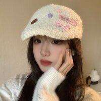 Mũ Lưỡi Trai Nhung Cừu Ngọt Ngào Và Đáng Yêu Phong Cách Hàn Quốc, Mũ Nồi Nhỏ Lộ Mặt Dễ Phối Đồ Mùa Thu Đông