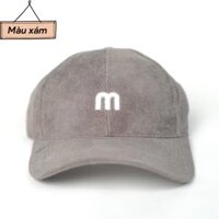 Mũ lưỡi trai nhung nam nữ, nón lưỡi trai thêu chữ M phong cách Ulzzang form unisex - M - Màu Xám