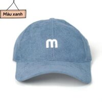 Mũ lưỡi trai nhung nam nữ, nón lưỡi trai thêu chữ M phong cách Ulzzang form unisex - M - Màu Xanh Dương