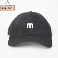 Mũ lưỡi trai nhung nam nữ, nón lưỡi trai thêu chữ M phong cách Ulzzang form unisex - M - Màu Đen