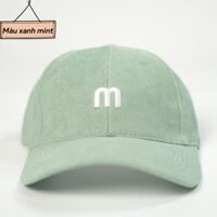 Mũ lưỡi trai nhung nam nữ, nón lưỡi trai thêu chữ M phong cách Ulzzang form unisex - M - Màu Xanh Mint