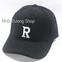 Mũ lưỡi trai  Nón kết thêu hình chữ R chất liệu nhung tăm cao cấp form unisex nam nữ - Đen