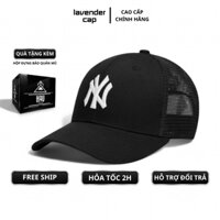 Mũ lưỡi trai phối lưới NY đen thêu logo chữ trắng nón kết lưới thời trang mlb hàng hiệu