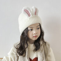 Mũ mùa đông cho trẻ em Bé gái Tai thỏ dễ thương Mũ len dệt kim dày ấm áp