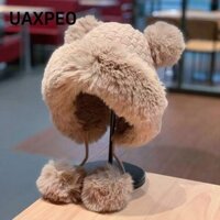 Mũ Mùa Đông UAXPEO, Mũ Sang Trọng Dày Dễ Thương, Mũ Ném Bom Tai Gấu Kawaii Ấm Áp Thời Trang Cho Nữ