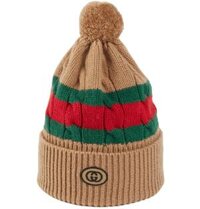 Mũ Nam Gucci Wool Knit Hat With Web Stripe 'Camel Green Red' ‎