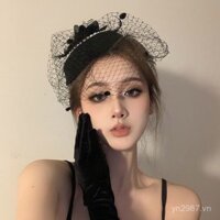 Mũ nhỏ phụ nữ, phụ kiện đầu cho phụ nữ, phụ kiện cheongsam, mũ cô dâu, khăn che mặt, phụ kiện tóc cho váy dạ hội, mũ lưới retro
