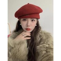 Mũ nồi beret dạ thu đông in chữ M cao cấp