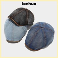 Mũ nồi Denim LANHUA, Mũ lưỡi trai ngắn vành cổ điển, Mũ lưỡi trai có thể giặt thường ngày Unisex