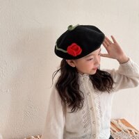Mũ nồi len gắn hoa len móc cho bé