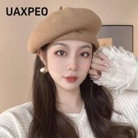 Mũ nồi len UAXPEO, Mũ trơn cổ điển ấm áp, Màu trơn mùa thu đông Mũ nghệ sĩ Pháp mềm mại phù hợp cho nữ