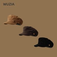 Mũ nồi nghệ sĩ WUZIA, Mũ lưỡi trai ngắn vành da lộn, Mũ lưỡi trai hình bát giác phong cách Anh Quốc thu đông dành cho nữ
